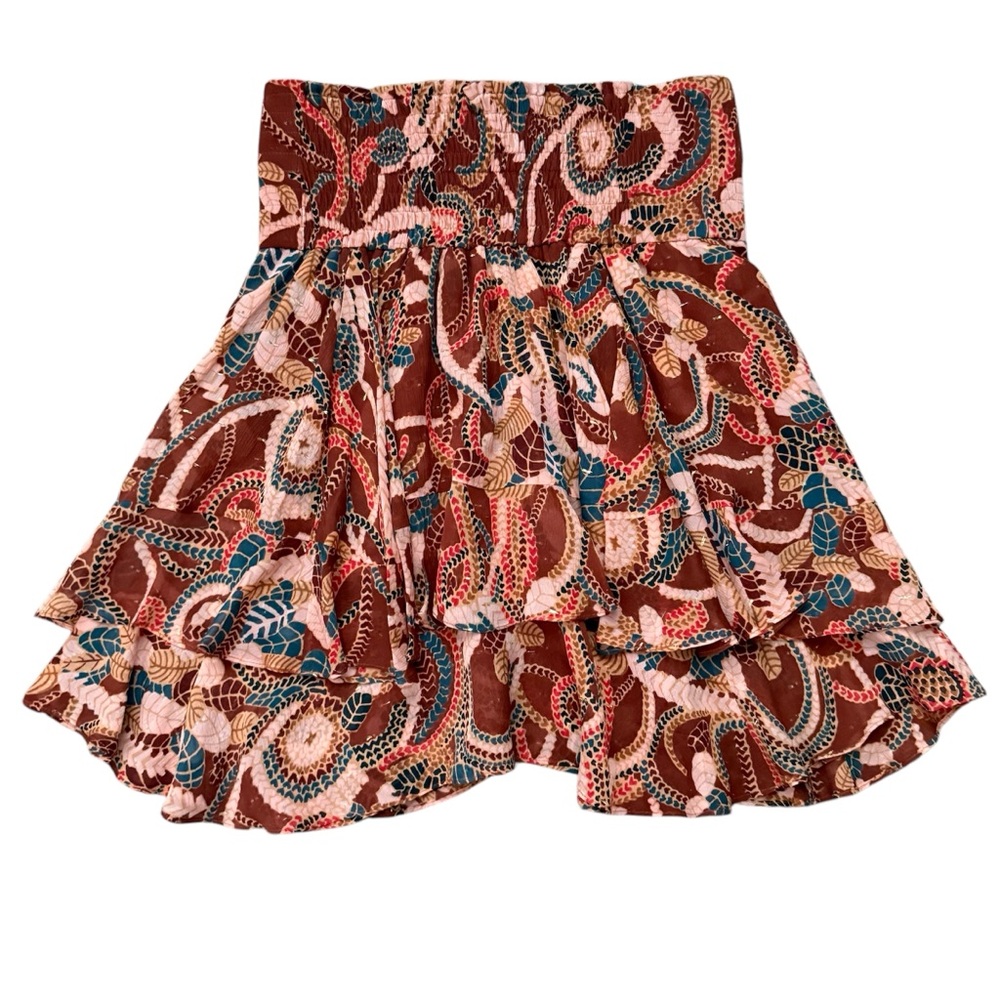 A.L.C. Vera Ruffles Silk Chiffon Floral Paisley Print Mini Skirt Maroon Size 2 - Picture 8 of 12